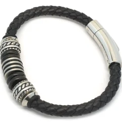 Leather Bracelet with Sterling Silver Stations