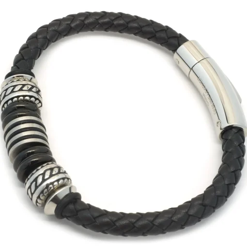 Leather Bracelet with Sterling Silver Stations