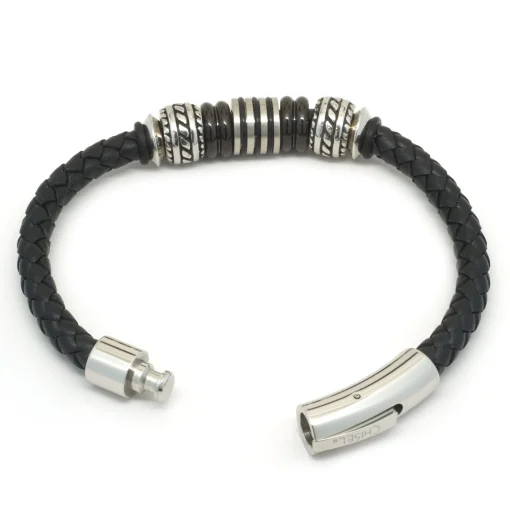 Leather Bracelet with Sterling Silver Stations