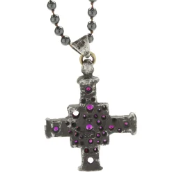Lee Brevard Sterling Silver Smoky Topaz and Hematite Maltese Cross Necklace