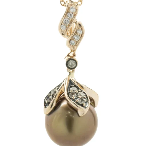 LeVian 14 Karat Rose Gold Chocolate Pearl and Chocolate Diamond Necklace