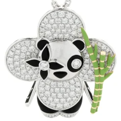 Louis Vuitton 18 Karat White Gold Vivienne Diamond, Onyx, and Lacquer Panda Necklace