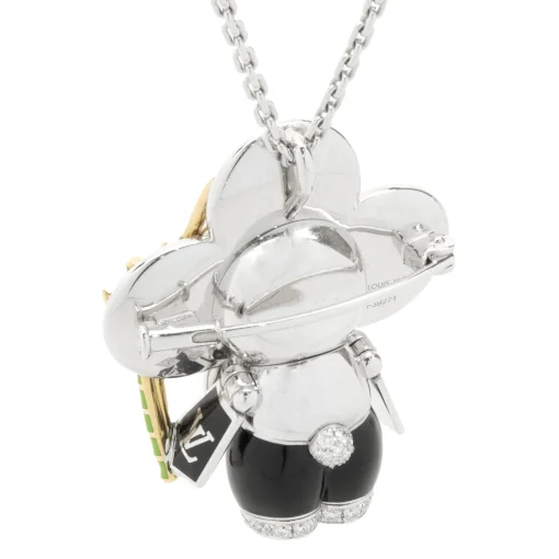 Louis Vuitton 18 Karat White Gold Vivienne Diamond, Onyx, and Lacquer Panda Necklace