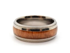 Mens 8mm Titanium and Wood Inlay Wedding Band Ring Size 8.5