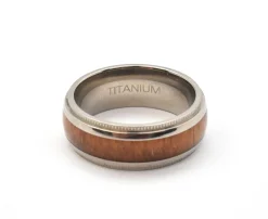 Mens 8mm Titanium and Wood Inlay Wedding Band Ring Size 8.5