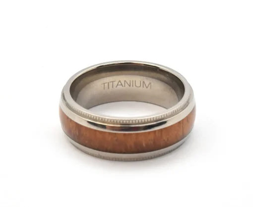 Mens 8mm Titanium and Wood Inlay Wedding Band Ring Size 8.5
