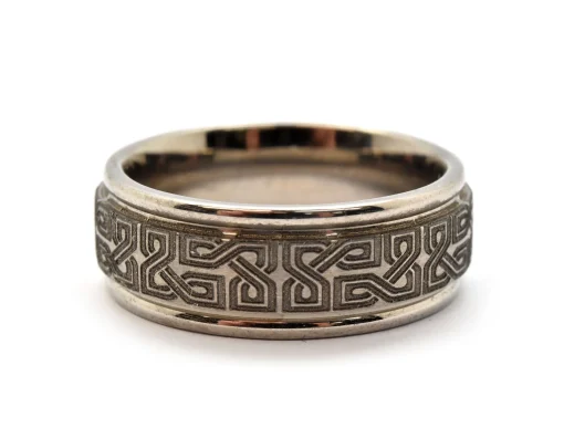 Mens 8mm Titanium with Laser Design Wedding Band Ring Size 9.5