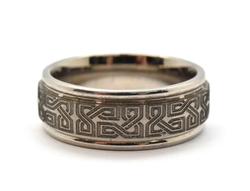 Mens 8mm Titanium with Laser Design Wedding Band Ring Size 9.5