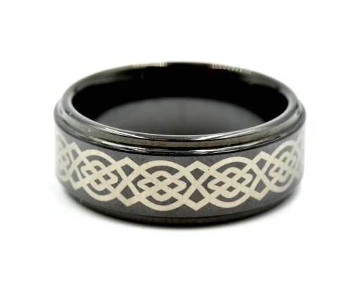 Mens 8mm Tungsten with Ceramic Design Polished Wedding Band Size 8
