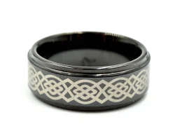 Mens 8mm Tungsten with Ceramic Design Polished Wedding Band Size 8
