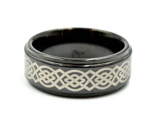 Mens 8mm Tungsten with Ceramic Design Polished Wedding Band Size 8