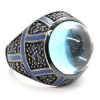 Mens Sterling Silver And Blue Cabochon Quartz Ring Size 7.25