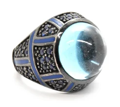 Mens Sterling Silver And Blue Cabochon Quartz Ring Size 7.25