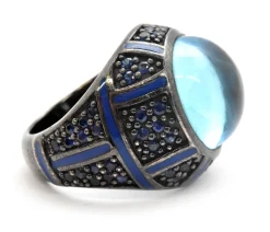 Mens Sterling Silver And Blue Cabochon Quartz Ring Size 7.25