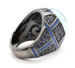 Mens Sterling Silver And Blue Cabochon Quartz Ring Size 7.25