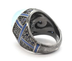 Mens Sterling Silver And Blue Cabochon Quartz Ring Size 7.25
