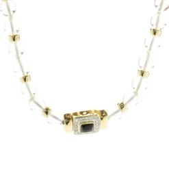 Mings 14 Karat Yellow Gold Diamond and Onyx Necklace