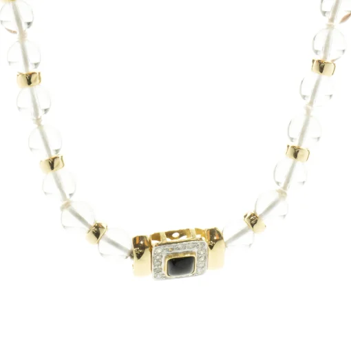 Mings 14 Karat Yellow Gold Diamond and Onyx Necklace