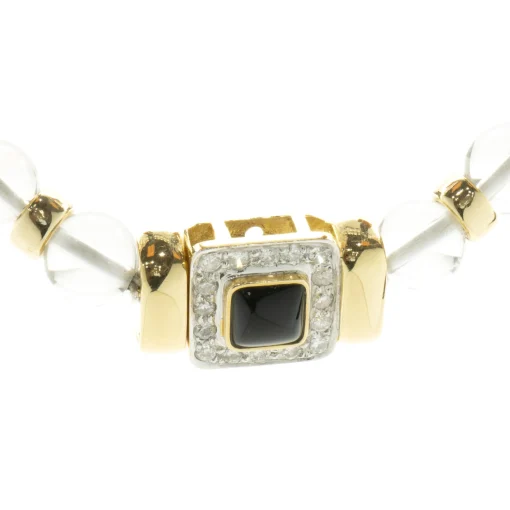 Mings 14 Karat Yellow Gold Diamond and Onyx Necklace