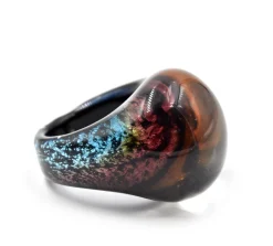 Multi-Color Purple-Orange Glass Fashion Dome Ring