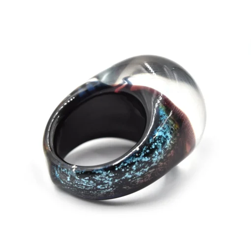 Multi-Color Purple-Orange Glass Fashion Dome Ring