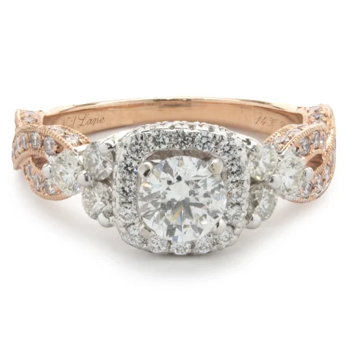 Neil Lane 14 Karat White and Rose Gold Round Brilliant Cut Diamond Engagement Ring