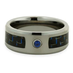 Neptune Tungsten Carbide Black and Blue Carbon Fiber 8MM Band