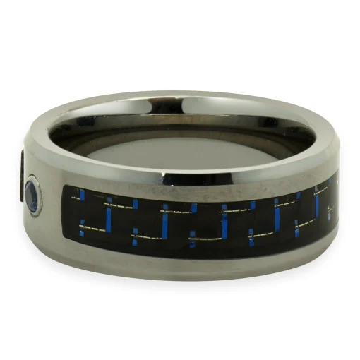 Neptune Tungsten Carbide Black and Blue Carbon Fiber 8MM Band