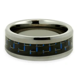 Neptune Tungsten Carbide Black and Blue Carbon Fiber 8MM Band