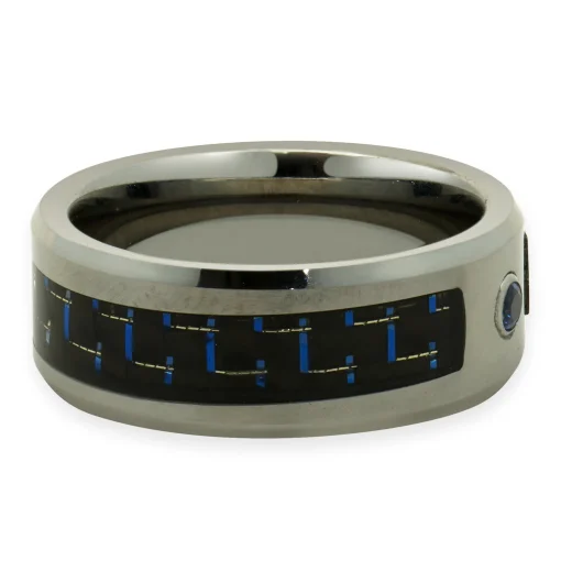 Neptune Tungsten Carbide Black and Blue Carbon Fiber 8MM Band