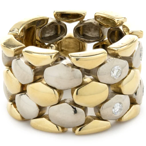 Petros & Takis 14 Karat Yellow and White Gold Diamond Mesh Band