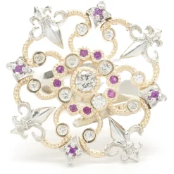 Pink Sapphire and Diamond 14k White and Yellow Gold Ring