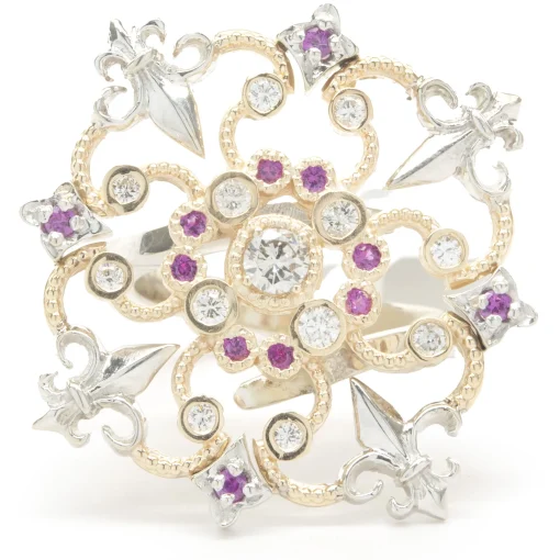 Pink Sapphire and Diamond 14k White and Yellow Gold Ring