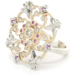 Pink Sapphire and Diamond 14k White and Yellow Gold Ring