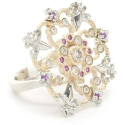 Pink Sapphire and Diamond 14k White and Yellow Gold Ring