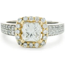 Platinum & 18 Karat Yellow Gold Princess Cut Diamond Engagement Ring