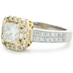 Platinum & 18 Karat Yellow Gold Princess Cut Diamond Engagement Ring