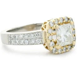 Platinum & 18 Karat Yellow Gold Princess Cut Diamond Engagement Ring