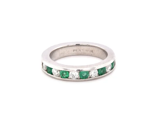 Platinum Channel Set Diamond and Emerald Band