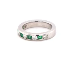 Platinum Channel Set Diamond and Emerald Band