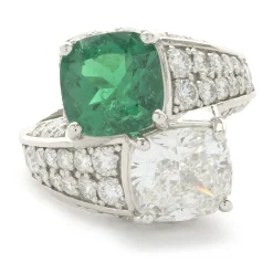 Platinum Emerald and Diamond Pave Bypass Ring