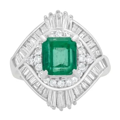 Platinum Emerald and Diamond Cocktail Ring