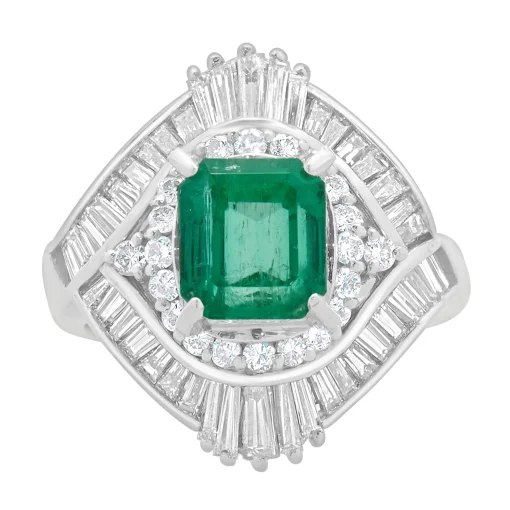 Platinum Emerald and Diamond Cocktail Ring
