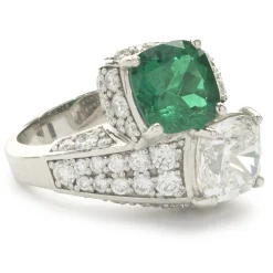 Platinum Emerald and Diamond Pave Bypass Ring
