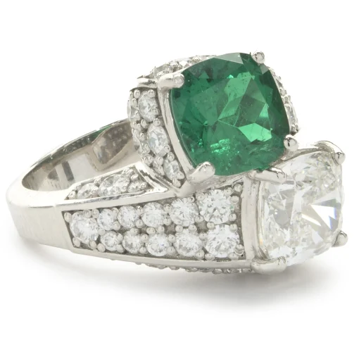 Platinum Emerald and Diamond Pave Bypass Ring
