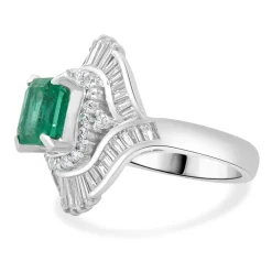 Platinum Emerald and Diamond Cocktail Ring