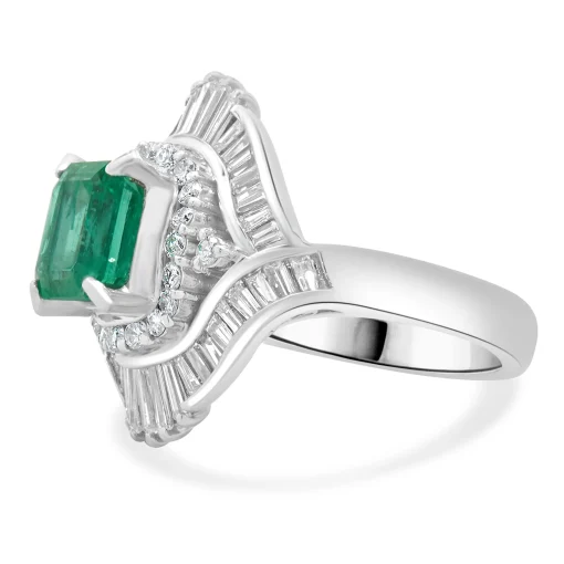 Platinum Emerald and Diamond Cocktail Ring
