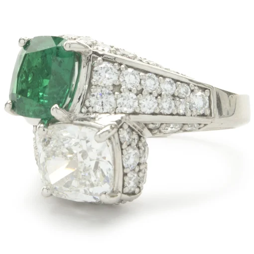 Platinum Emerald and Diamond Pave Bypass Ring