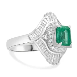 Platinum Emerald and Diamond Cocktail Ring