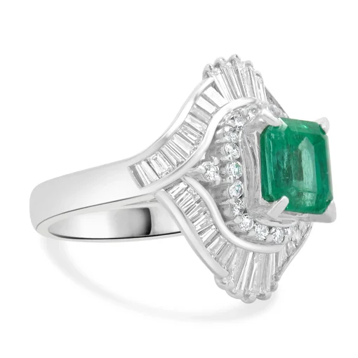 Platinum Emerald and Diamond Cocktail Ring